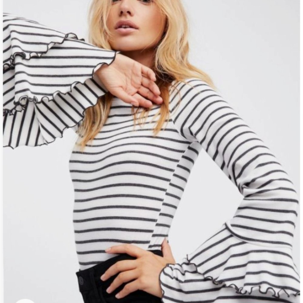 WE THE FREE | Striped Good Find Top Ruffle Trim
